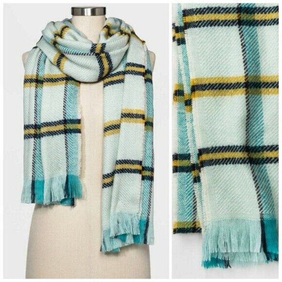 A New Day Women's Mint Plaid Scarf Wrap Fall and Winter Casual Stylish Wrap - Picture 2 of 5